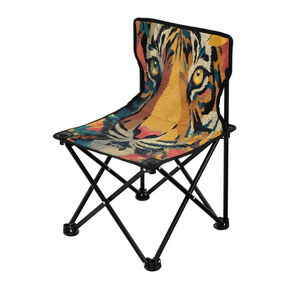 Outdoor Folding Chair 14.46x14.46x22.83 Inches, Camping Folding Chair Easy to Carry Ideal for Outdoor Picnics Camping Park Fishing Orange Tiger Cartoon