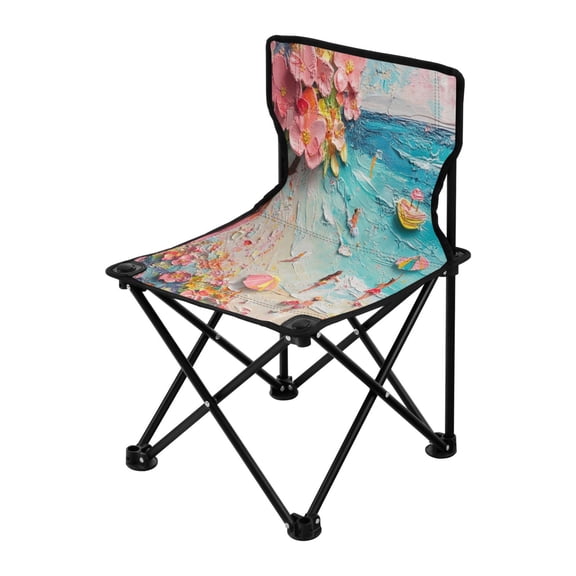 Outdoor Folding Chair 14.46x14.46x22.83 Inches, Camping Folding Chair Easy to Carry Ideal for Outdoor Picnics Camping Park Fishing Picturesque Spring Sea