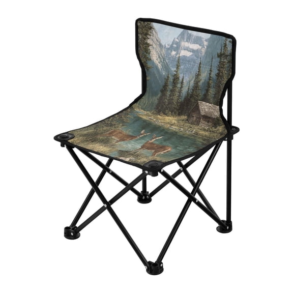 Outdoor Folding Chair 14.46x14.46x22.83 Inches, Camping Folding Chair Easy to Carry Ideal for Outdoor Picnics Camping Park Fishing Two White Tailed Deer