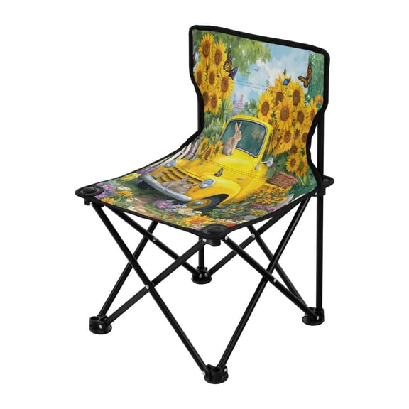 Outdoor Folding Chair 14.46x14.46x22.83 Inches, Camping Folding Chair Easy to Carry Ideal for Outdoor Picnics Camping Park Fishing Yellow Truck Sunflowers