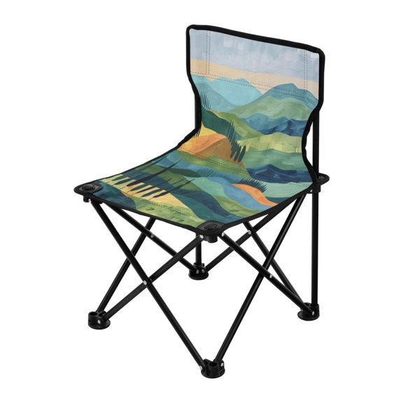 Outdoor Folding Chair 14.46x14.46x22.83 Inches, Camping Folding Chair Easy to Carry Ideal for Outdoor Picnics Camping Park Fishing Cartoon Green Hill