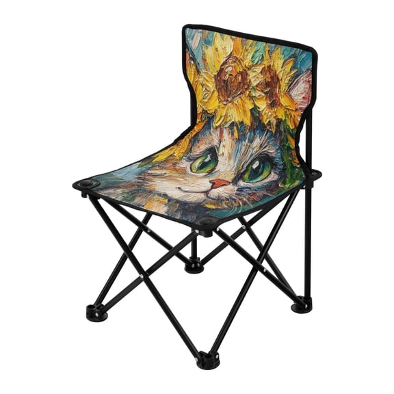 Outdoor Folding Chair 14.46x14.46x22.83 Inches, Camping Folding Chair Easy to Carry Ideal for Outdoor Picnics Camping Park Fishing Cute Sunflower Cat
