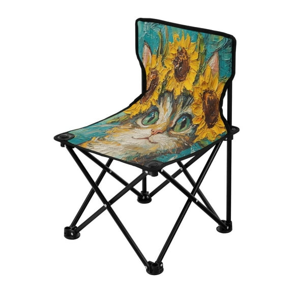 Outdoor Folding Chair 14.46x14.46x22.83 Inches, Camping Folding Chair Easy to Carry Ideal for Outdoor Picnics Camping Park Fishing Sunflower Cat