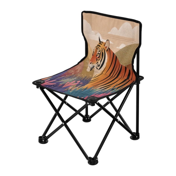 Outdoor Folding Chair 14.46x14.46x22.83 Inches, Camping Folding Chair Easy to Carry Ideal for Outdoor Picnics Camping Park Fishing Tiger Illustration