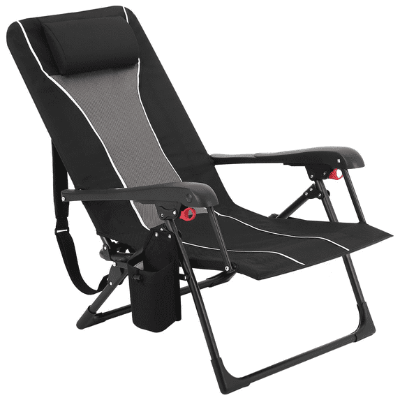 Outdoor Folding Chaise Lounge Chair,Reclining Camping Tanning Chair with Headrest,Side Pockets and Shoulder Strap for or Beach,Yard, Patio,Pool