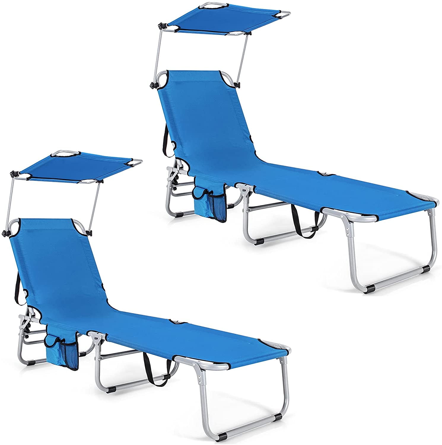 Outdoor Folding Chaise Lounge Portable Tanning Chair with 5 Adjustable