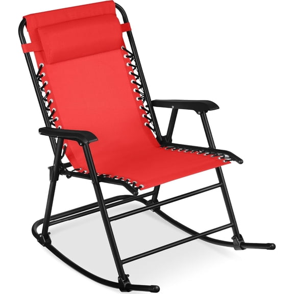 Outdoor Folding Flexible Rocking Chair, Zero Gravity Lounge Chair, Patio Rocker W/Headres