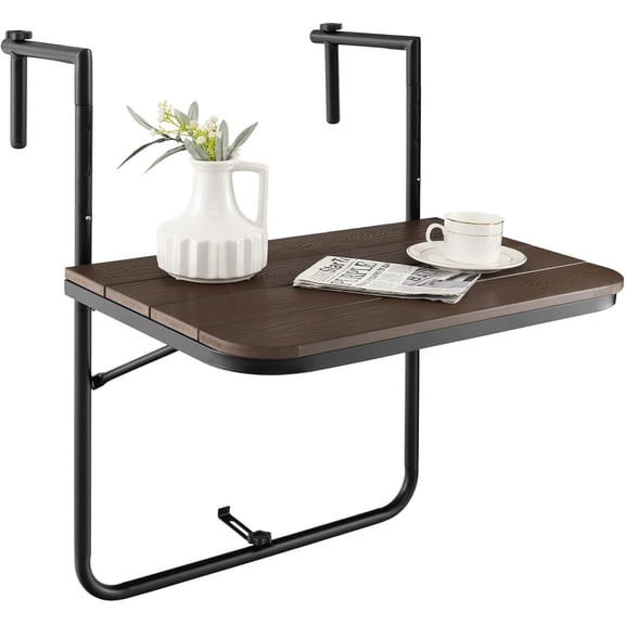 Outdoor Folding Hanging Table - Balcony Railing Table w/ 3-Level Height, All-Wea
