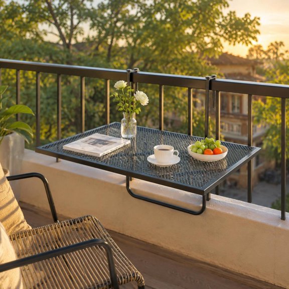 Outdoor Folding Hanging Table with Adjustable Hanging Hook, Metal Frame, Black