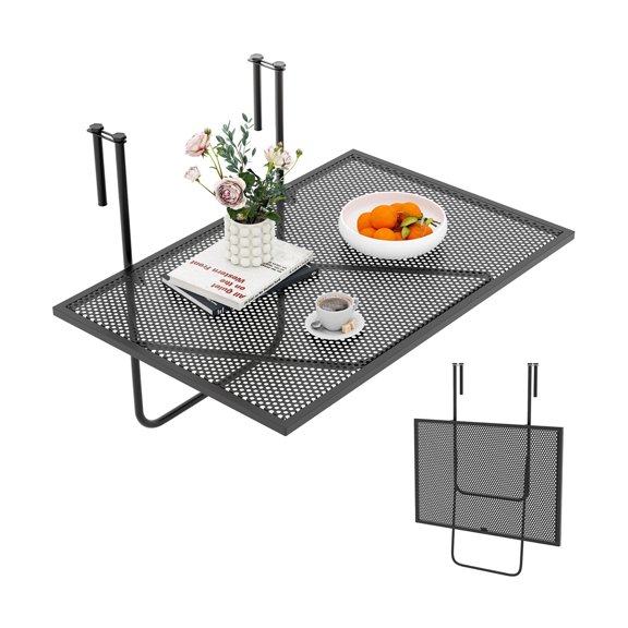 Outdoor Folding Hanging Table with Adjustable Hanging Hook, Metal Frame, Black