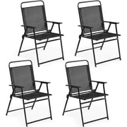 Outdoor Folding Patio Chairs Set of 4, Portable Outdoor Folding Chairs for Outside, Lawn, Garden and Porch with Metal Frame, Armrests, Stackable, Foldable and Portable Design, Black