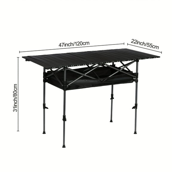 Outdoor Folding Picnic Table - Aluminum Rollable Design with Storage Box & Carry Bag - 47in Portable Table for Camping/Backyard