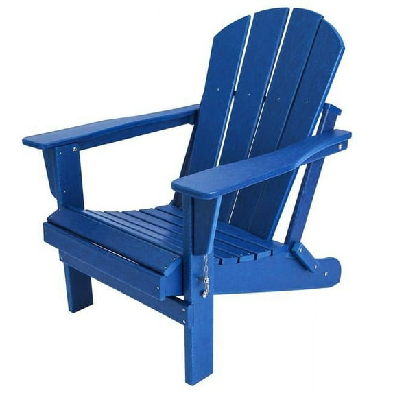 Outdoor Folding Plastic Adirondack Chair, Navy Blue