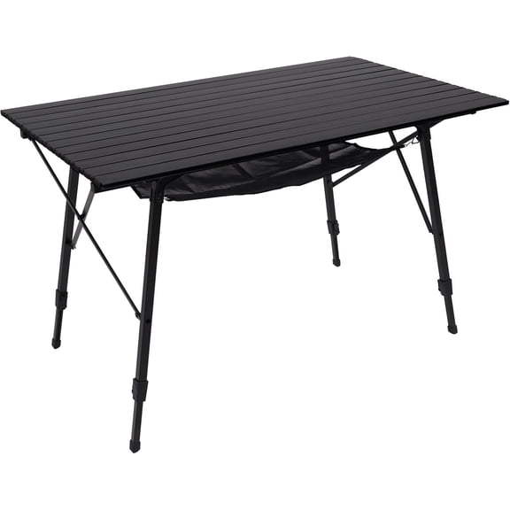 Outdoor Folding Portable Picnic Camping Table with Adjustable Height Aluminum Roll Up Table Top Mesh Layer, Silver