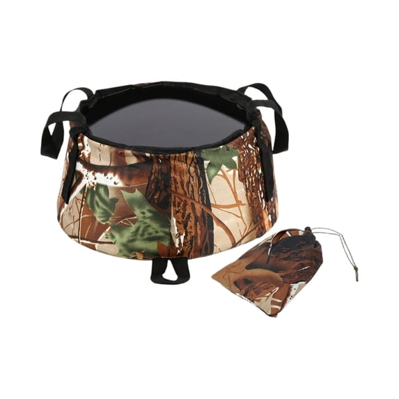 Outdoor Folding Portable Water Basin, Travel Camping Wash Bucket, Hotel Face Foot Hand Wash Basin, Compact Water Container with Storage Bag, Camouflage