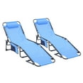 thumbnail image 1 of 2 Pieces Folding Textilene Waterproof Patio Chaise with Pillow and Side Pocket, Outdoor Adjustable and Reclining Tanning Chair for Lawn, Beach, Pool, Portable Lounge Chair, Blue, 1 of 9