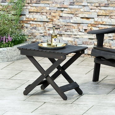 Outdoor Folding Side Table, Small Patio Table with Sturdy Slat, Square Coffee End Table for Patio Backyard Balcony Pool Porch, Weather Resistant, Dark Gray