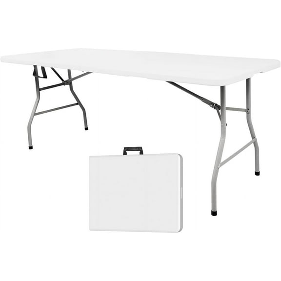 Outdoor Folding Table 6 ft, Portable Outdoor Picnic Table for Camping, Party and Wedding, with Handle and Lock - White
