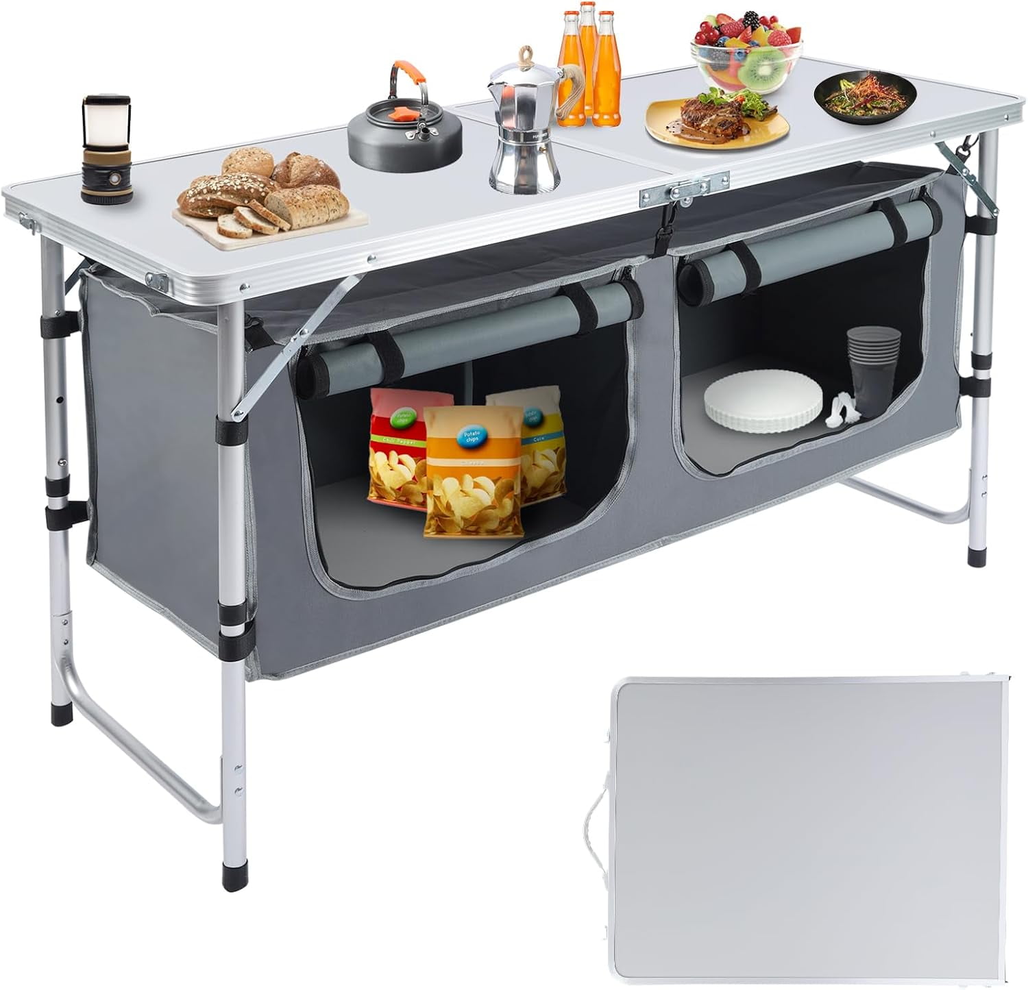 Outdoor Folding Table, Camping Table with Storage Organizer, Portable ...
