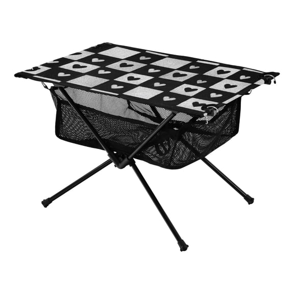 Outdoor Folding Table Portable Picnic Camping Table For Garden Fishing Beach Black and White Small Hearts