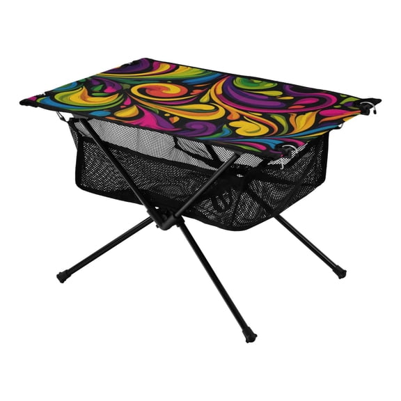 Outdoor Folding Table Portable Picnic Camping Table For Garden Fishing Beach Colorful Swirl Design