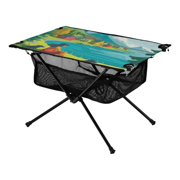 Outdoor Folding Table Portable Picnic Camping Table For Garden Fishing Beach Red Bows