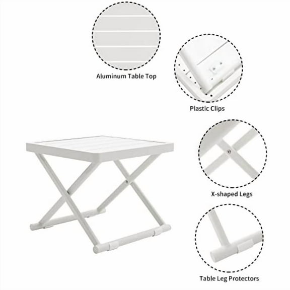 Outdoor Folding Table for Patio Square Side Table for Camping and Picnics Portable Aluminum Tables Foldable Small End Table, Creamy White