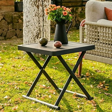 Outdoor Folding Table for Patio Square Side Table for Camping and Picnics Portable Aluminum Tables Foldable Small End Table,Grey
