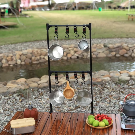 Outdoor Folding Tabletop Hanging Rack, Aluminum Alloy Portable Side Mount Organizer with Hooks and Shelf for Camping, Picnics, and Barbecue Accessories (1 Pc)