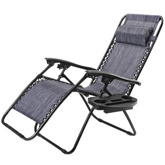 Outdoor Folding Zero Gravity Metal Reclining Lounge Chair in Gray