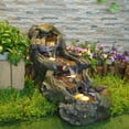 thumbnail image 1 of Outdoor Fountain Cascading Tiered Wood River Water Fountain with LED Lights for Garden, Patio, Backyard, Deck, Porch and Home Art Decor, 1 of 6