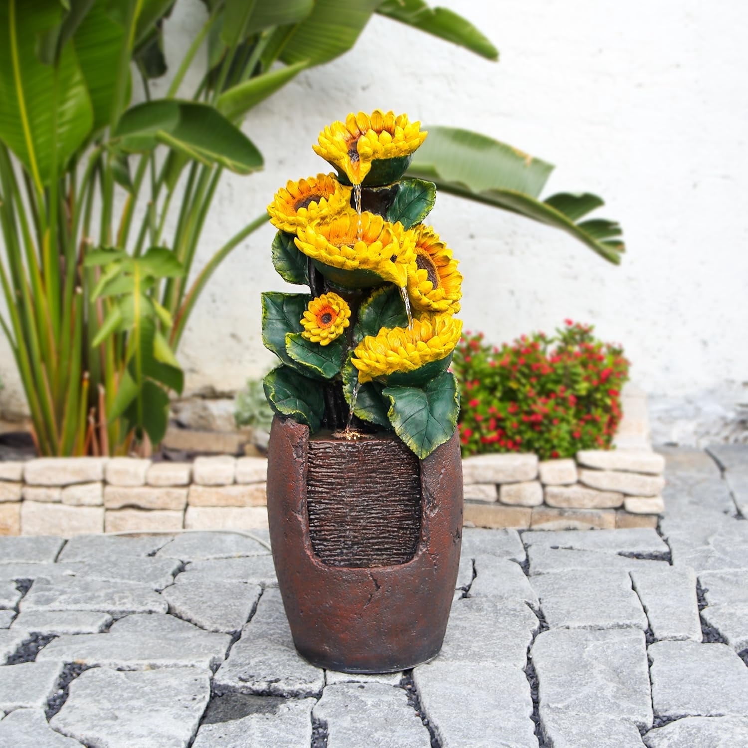 Outdoor Fountains and Waterfalls Cascading Sunflower Fountain 4-Tiers Outdoor Freestanding Water Fountain Garden Patio Backyard Porch Balcony Pond Decor for Outside 39.76 Inch Tall