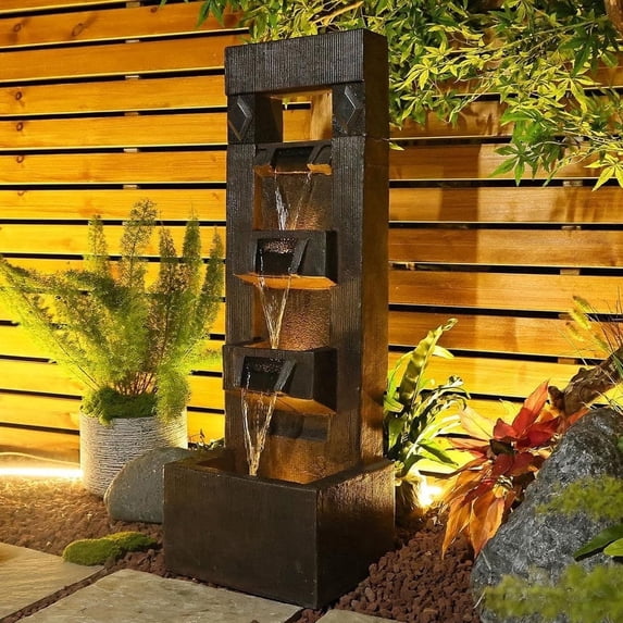 Outdoor Fountains and Indoor Waterfalls 4 Floor-Standing Water Fountain Outdoor with LED Lights and Pump for Garden, Living Room, Patio, Home Decor