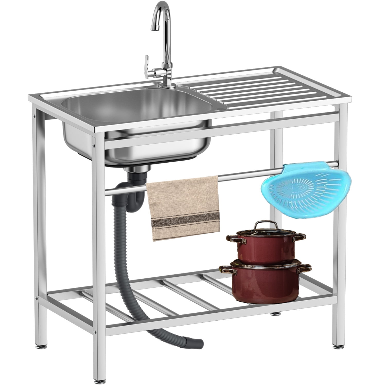30*16*30 inch Free Standing Utility Sink Stainless Steel Commercial Kitchen Sink