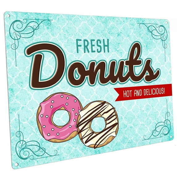 Outdoor Fresh Donuts 9"x12" Metal Sign, Wall Decor for Kitchen and Dinning Room, Guaranteed Not to Fade for 4 Years