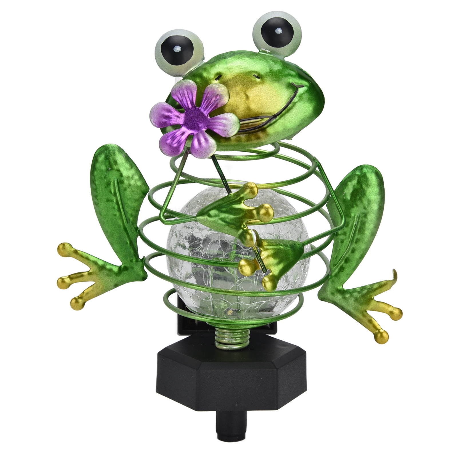 Outdoor Frog Ornament Lamp Warm LED Light Crackle Glass Globe Garden