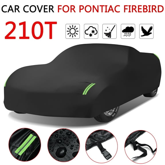 Outdoor Full Car Cover Fits for PontiacFirebird 1967-2002 Automobiles Waterproof Dust-proof UV Resistant with Safety Reflective Tape All Weather, Black