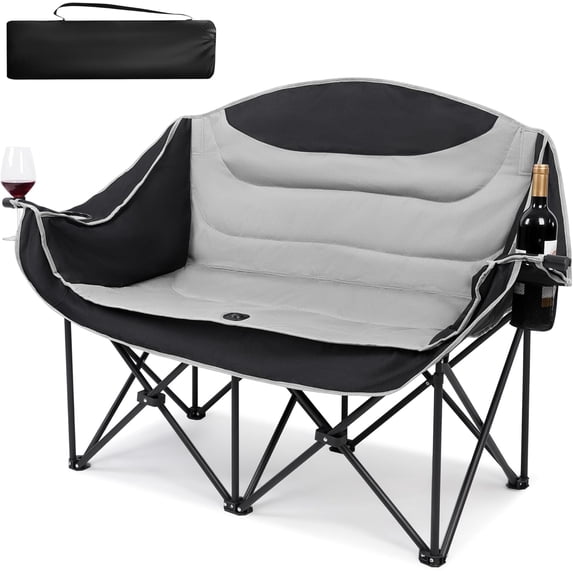 Outdoor Fully Padded Double Camping Chair,Beach Folding Loveseat Camping Couch Double Duo Chair Patio Heavy Duty Quad Fold Chair Arm Chair with Cup Hold