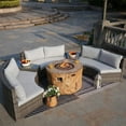 thumbnail image 1 of Outdoor Furniture 6-Piece Half-Moon Wicker Sectional Sofa Set with Round Fire Pit Table, Grey, 1 of 6