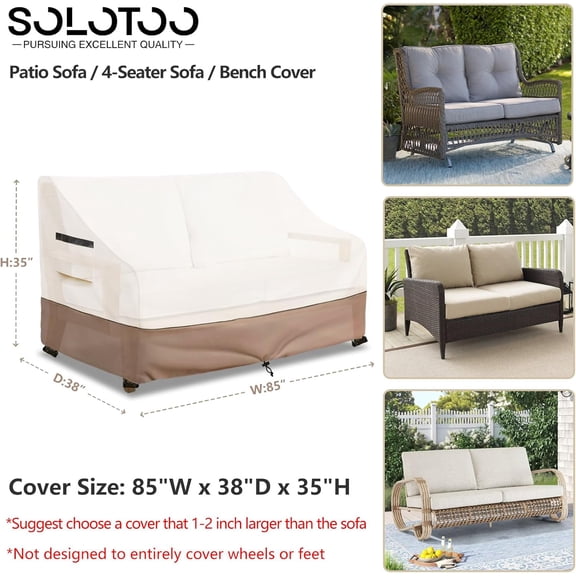 Outdoor Furniture Covers Waterproof Heavy Duty 3 Seater Outdoor Couch Cover, 85W x 38D x 35H Inches Furniture Covers (Beige)
