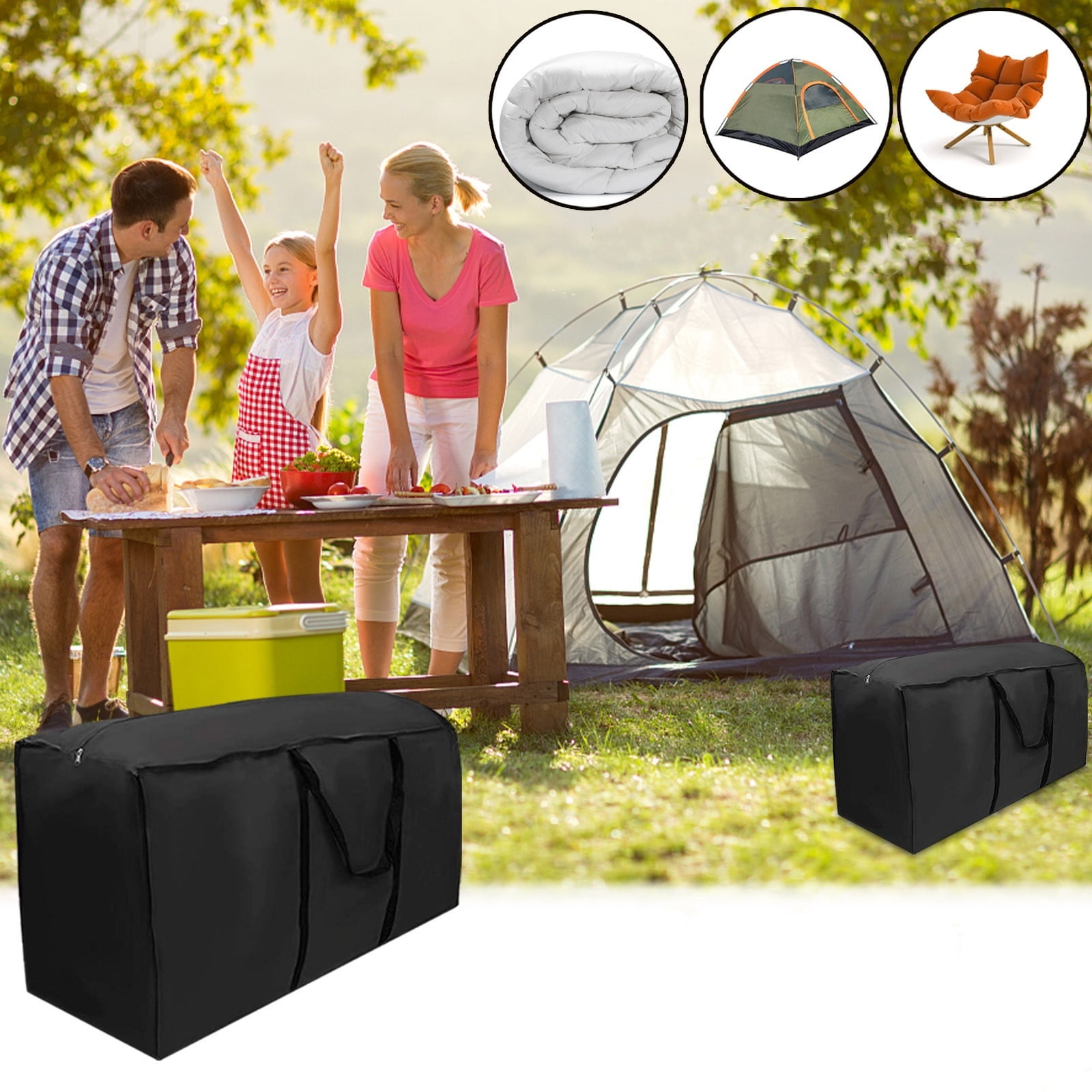 Outdoor Furniture Cushion Storage Bag | Heavy-Duty Waterproof Garden Patio Seat Cover Protector | Large Capacity Organizer for Camping Travel Picnic Gear | 210D Oxford Cloth Material