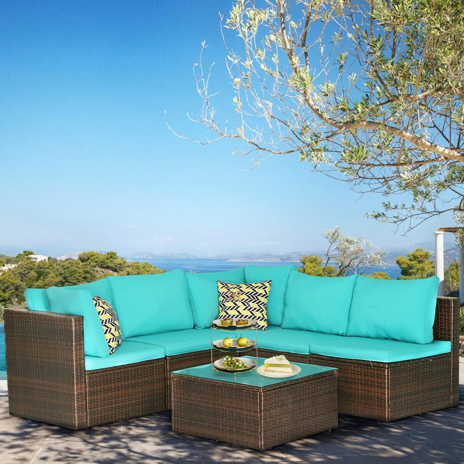 Outdoor Furniture Patio Sets 6 Pieces Wicker Conversation Set Sectional