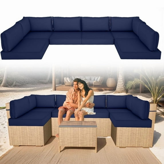 Outdoor Furniture Replacement Cushions, Water-Resistant Patio Cushions for 6-Seat Sectional Conversation Sets,14-Piece Patio Sectional Rattan Sofa Cushions Set