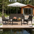 thumbnail image 1 of Outdoor Furniture Set for 4, Patio Conversation Set with Patio Rocking Chairs, Rattan Loveseat, Bistro Coffee Table, Removable Cushions for Backyard, Black, 1 of 9
