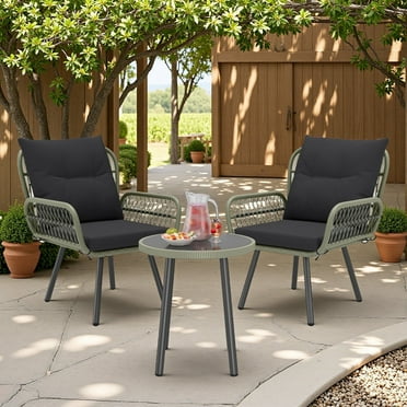 Outdoor Furniture Set with Patio Chairs, Lofka 3 Piece Patio Set for Patio|Garden|Balcony|Poolside, Black