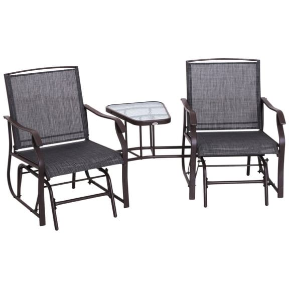 Outdoor Furniture Sets, Outdoor Glider Chairs with Coffee Table, Patio 2-Seat Rocking Chair Swing Loveseat with Breathable Sling for Backyard, Garden and Porch, Grey, Brown Patio Furniture Sets