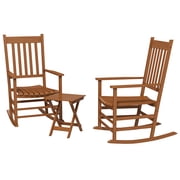 Outdoor Furniture Sets, Outdoor Rocking Chair Set of 2 with Side Table, Patio Wooden Rocking Chair with Smooth Armrests, High Back for Garden, Balcony, Porch, Supports Up to 352 lbs., Teak