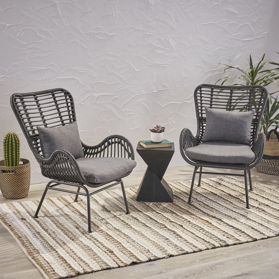 Outdoor Furniture Sets, Tapscott Wicker Patio Chair with Cushions (Set of 2), Grey Patio Furniture Sets,Iron+Plastic Patio Dining Sets, Garden & Outdoor & Patio Furniture Patio Furniture Sets