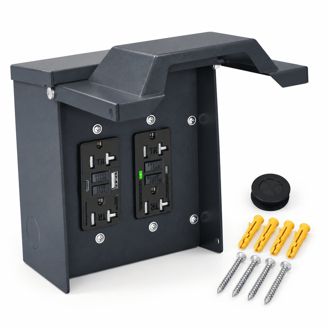 Outdoor GFCI Outlet Box 20A with USB and Type-C Charging Ports, Black ...