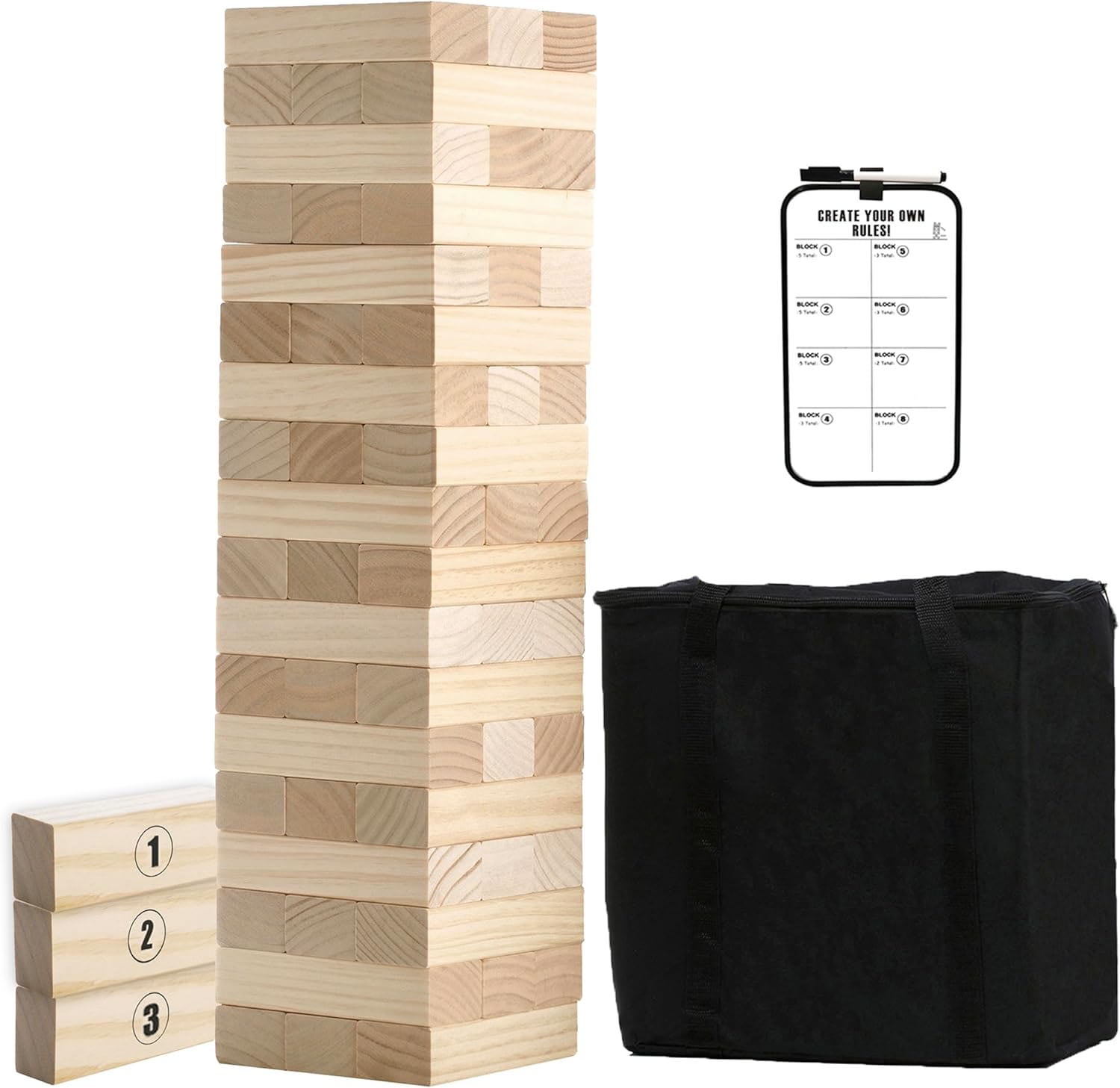 Outdoor Games Large Tower Game 54 Blocks Stacking Game Includes Carry Bag
